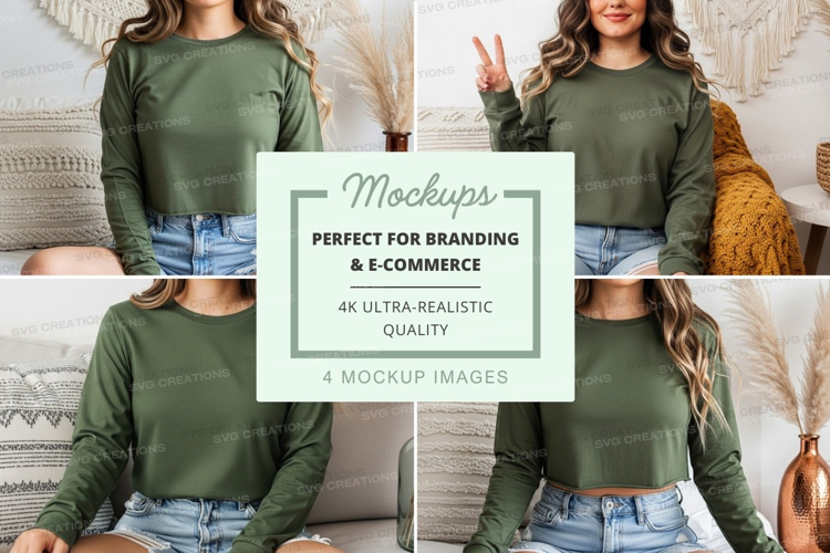 Long sleeve t-shirt mockup in olive green