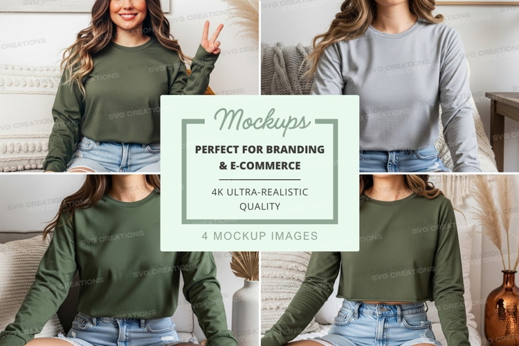 Long sleeve t-shirt mockup in green and gray