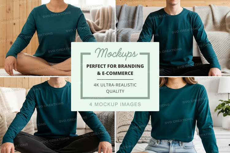 Long sleeve t-shirt mockup in teal