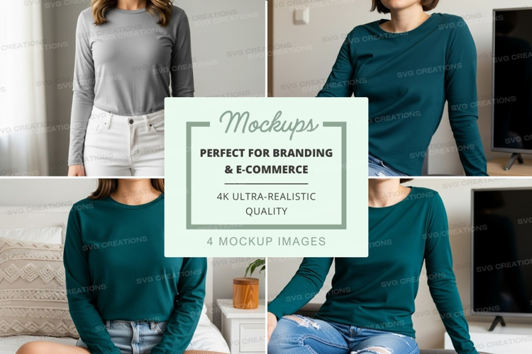 Long sleeve t-shirt mockup in gray and teal