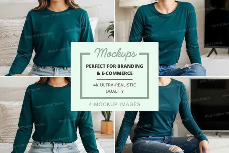 Long sleeve t-shirt mockup in teal