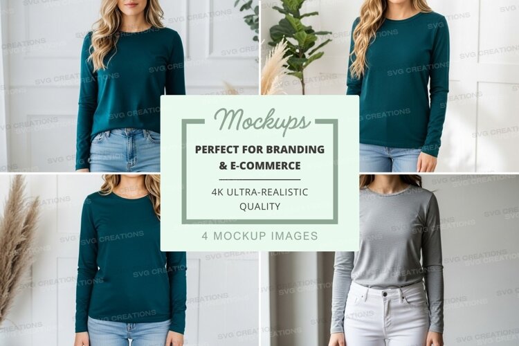 Long sleeve t-shirt mockup in teal and gray example image 1