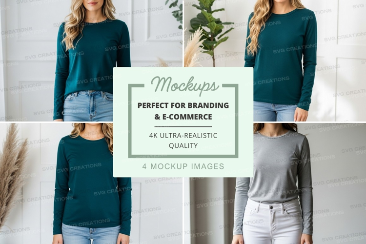 Long sleeve t-shirt mockup in teal and gray