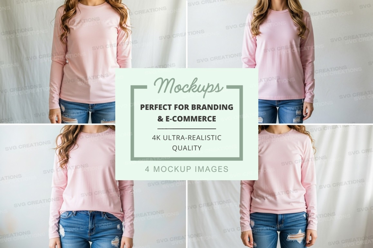 Long sleeve t-shirt mockup with pink color