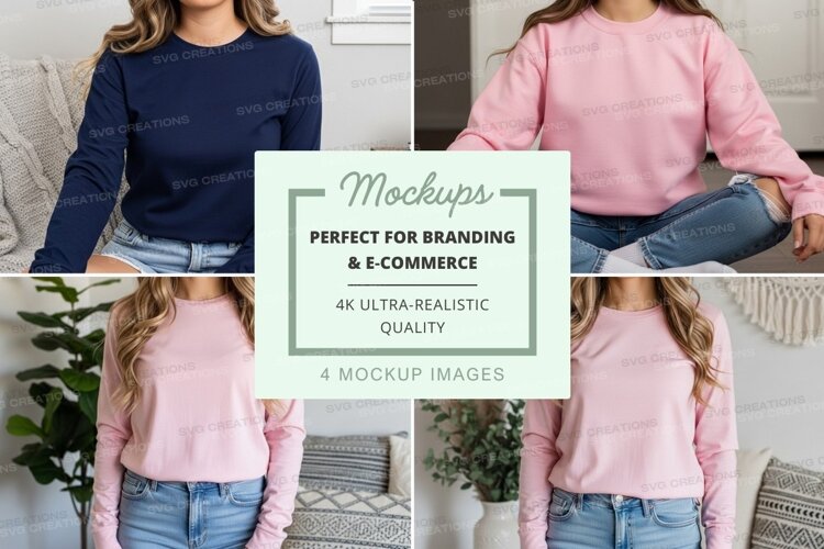 Long sleeve t-shirt mockup in navy and pink example image 1