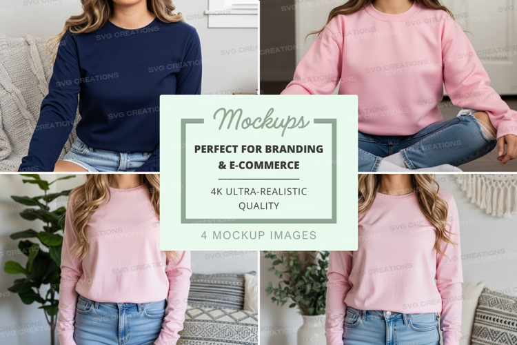 Long sleeve t-shirt mockup in navy and pink