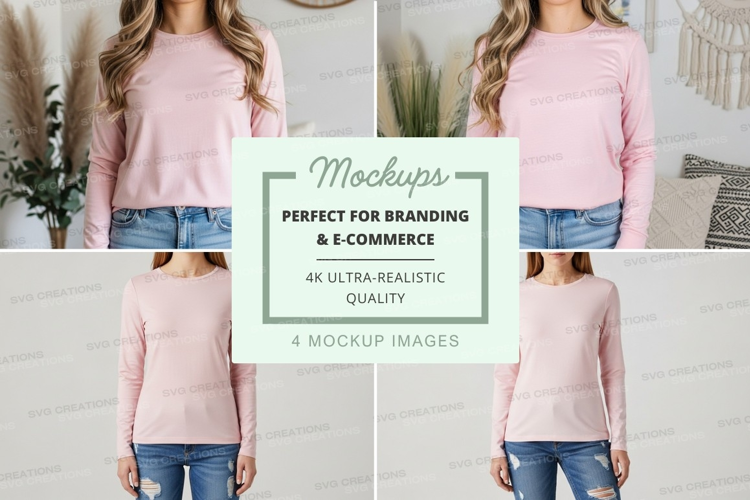 Long sleeve t-shirt mockup in light pink