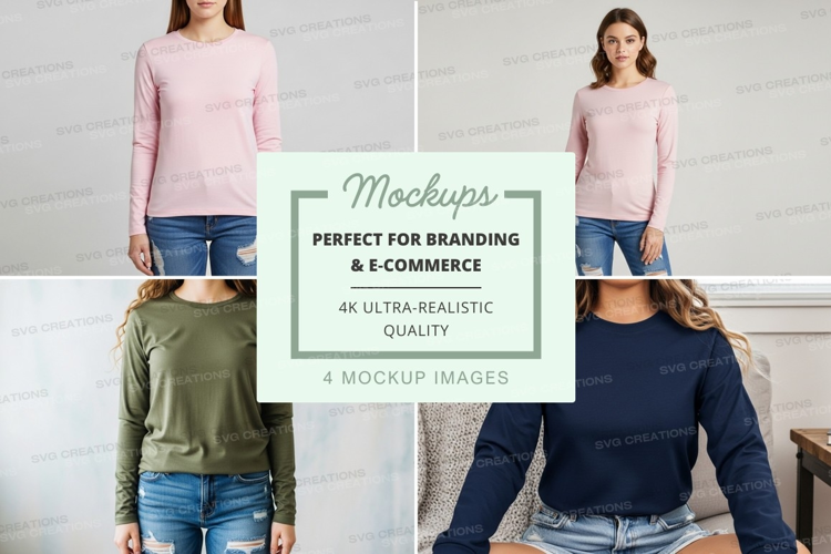 Long sleeve t-shirt mockup with multiple models