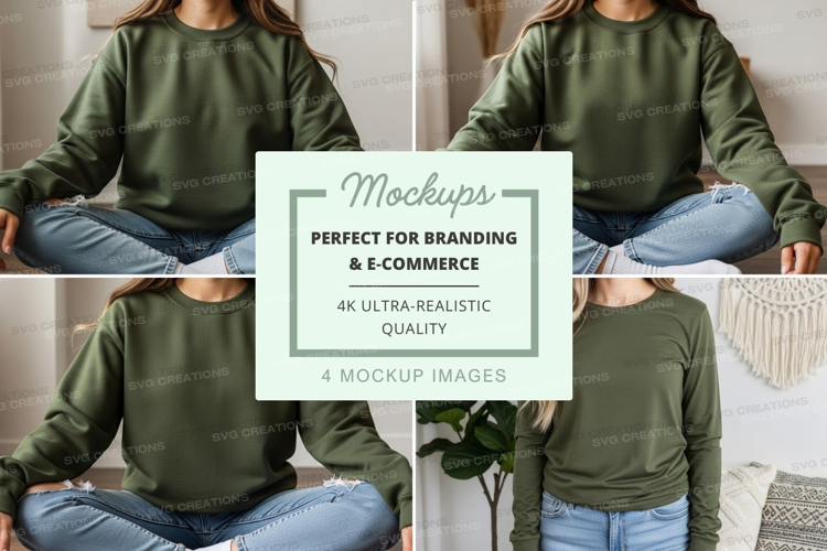 Green long sleeve t-shirt mockup with model