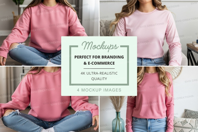 Long sleeve t-shirt mockup - pink, front and back views