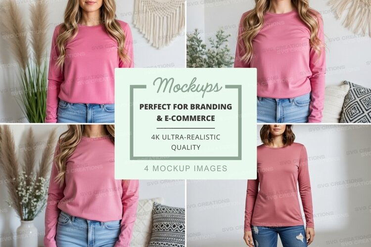 Pink long sleeve t-shirt mockup example image 1