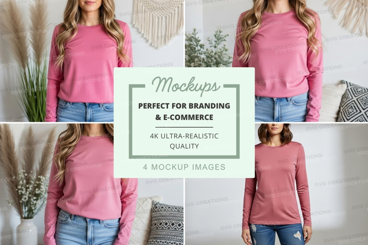 Pink long sleeve t-shirt mockup