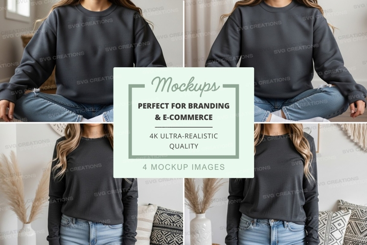 Black crew neck sweatshirt mockup