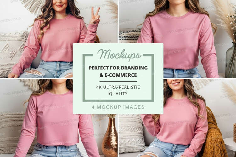 Pink long sleeve t-shirt mockup on woman