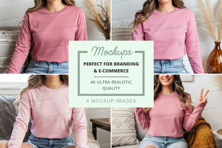 Long sleeve t-shirt mockup in pink