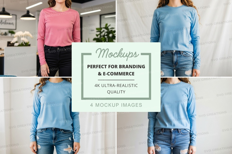 Long sleeve t-shirt mockup with multiple views