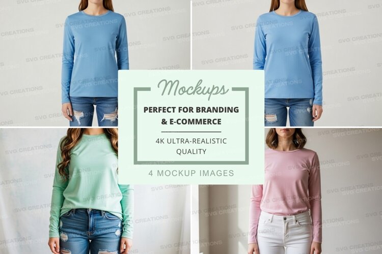Long sleeve t-shirt mockup in blue, green, and pink example image 1