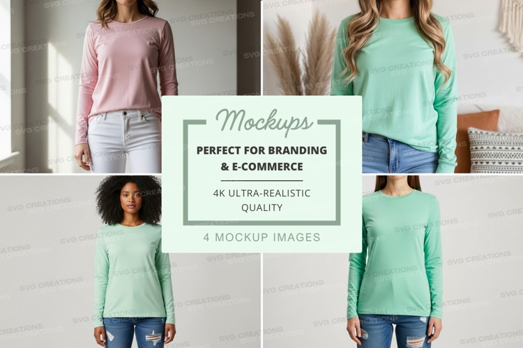 Long sleeve t-shirt mockup in pink and mint green