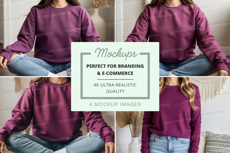 Purple long sleeve t-shirt mockup with woman in meditation p