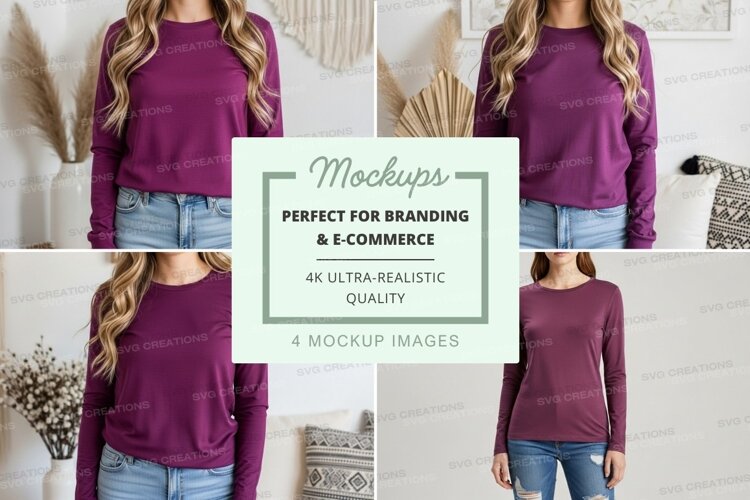 Long sleeve t-shirt mockup in burgundy example image 1