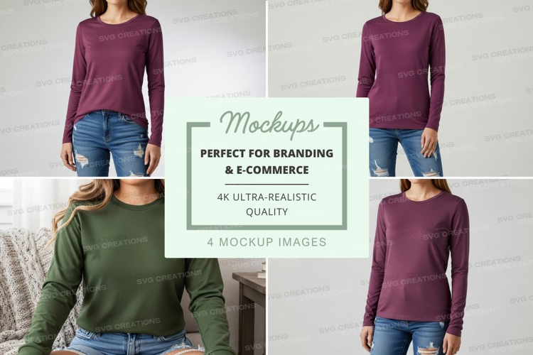 Long sleeve t-shirt mockup in purple and green