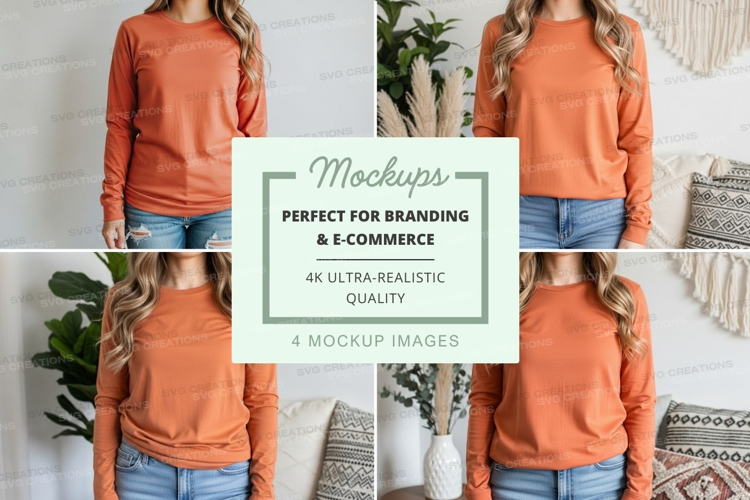 Long sleeve t-shirt mockup - burnt orange color