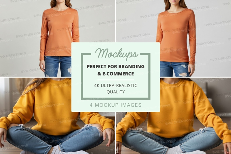 Long sleeve t-shirt mockup with hoodie overlay
