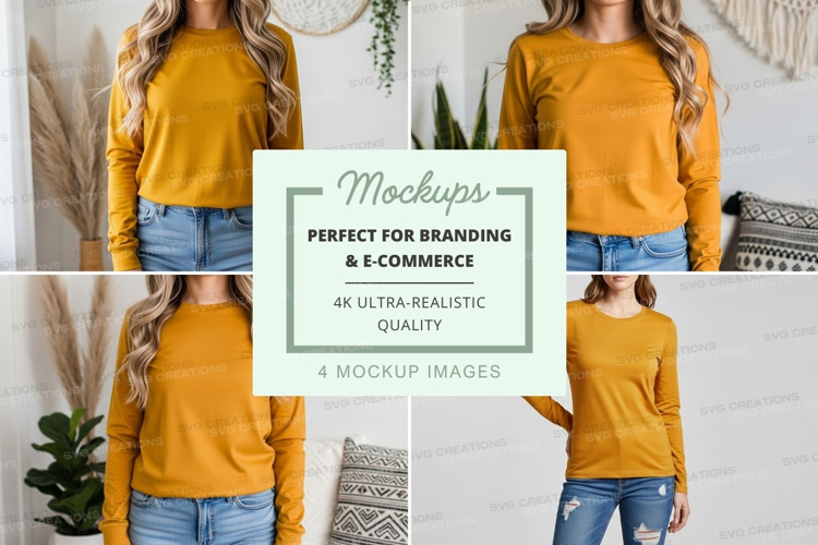 Mockup of mustard yellow long sleeve t-shirt