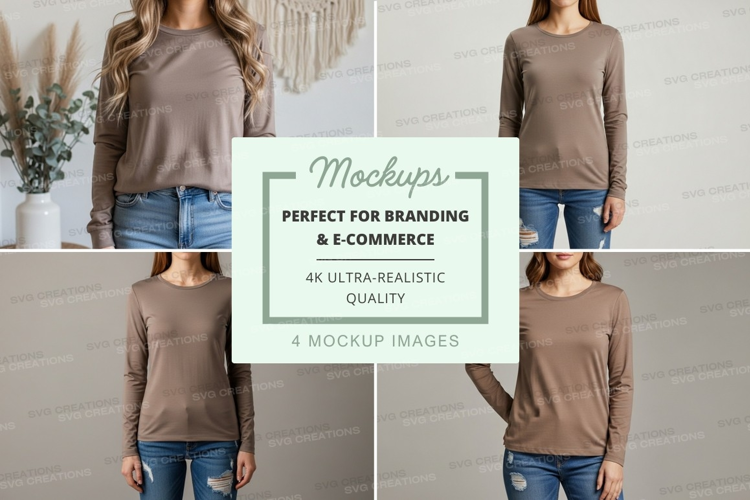 Long sleeve t-shirt mockup in beige