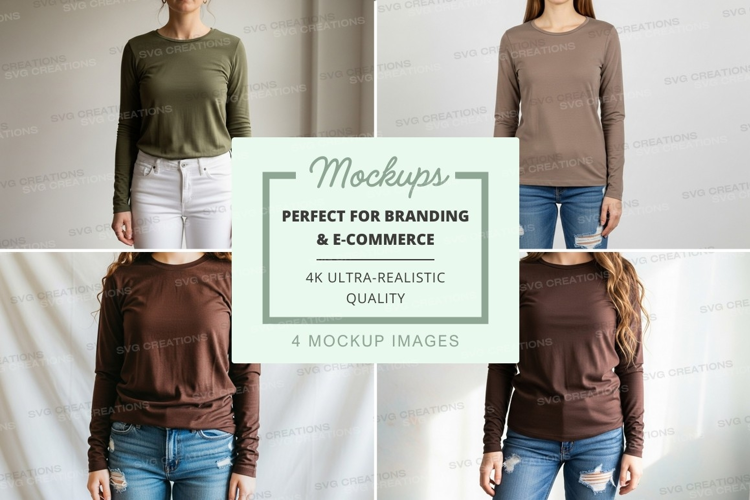 Long sleeve t-shirt mockup - front and back views