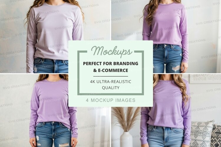 Long sleeve t-shirt mockup in lavender example image 1