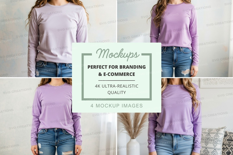 Long sleeve t-shirt mockup in lavender