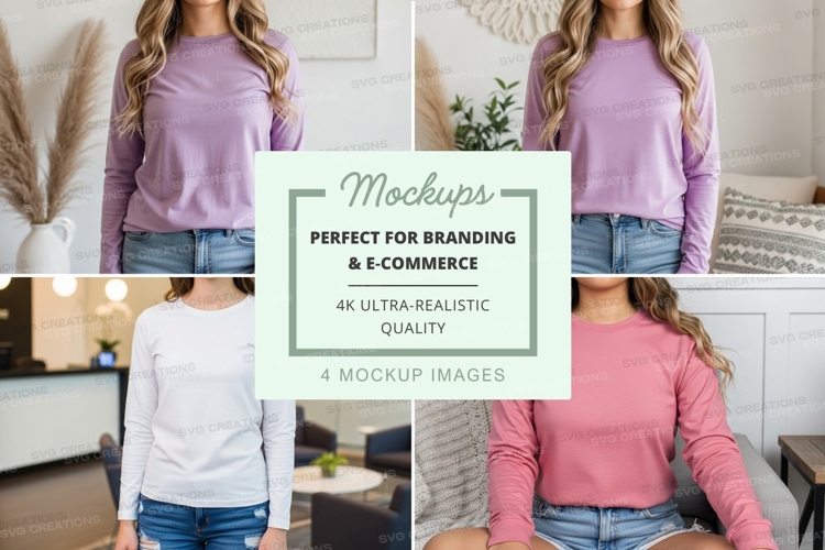 Long sleeve t-shirt mockup with multiple colors