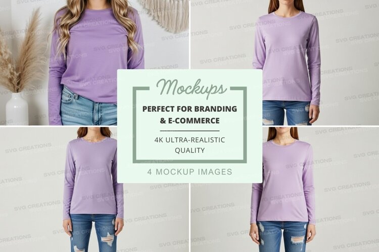 Long sleeve t-shirt mockup in lavender example image 1