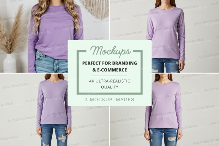Long sleeve t-shirt mockup in lavender