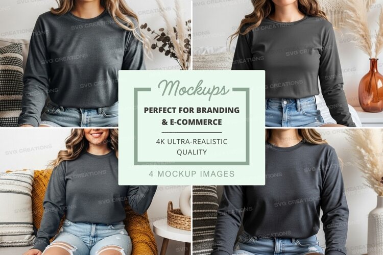 Long sleeve t-shirt mockup in dark gray example image 1