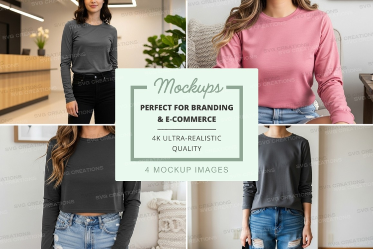 Long sleeve t-shirt mockup in gray and pink