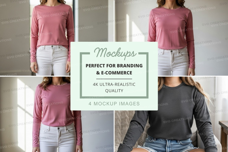 Long sleeve t-shirt mockup - front and back views