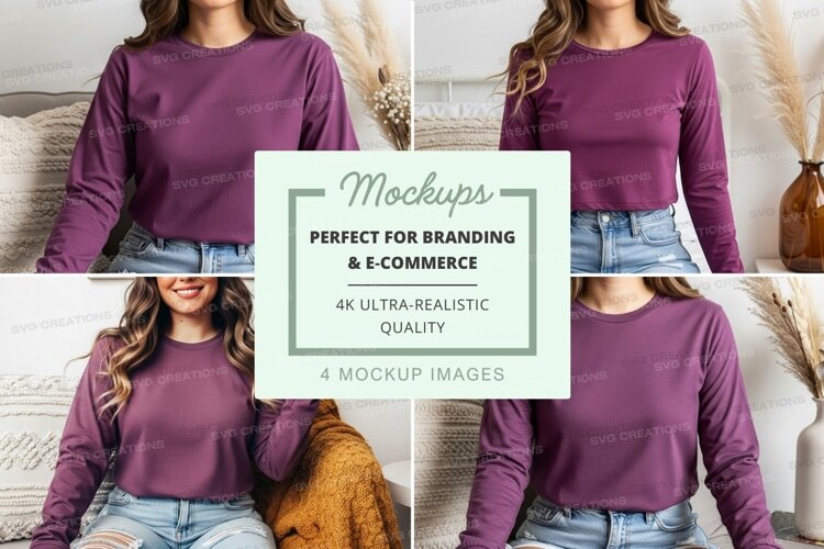 Purple long sleeve t-shirt mockup example image 1