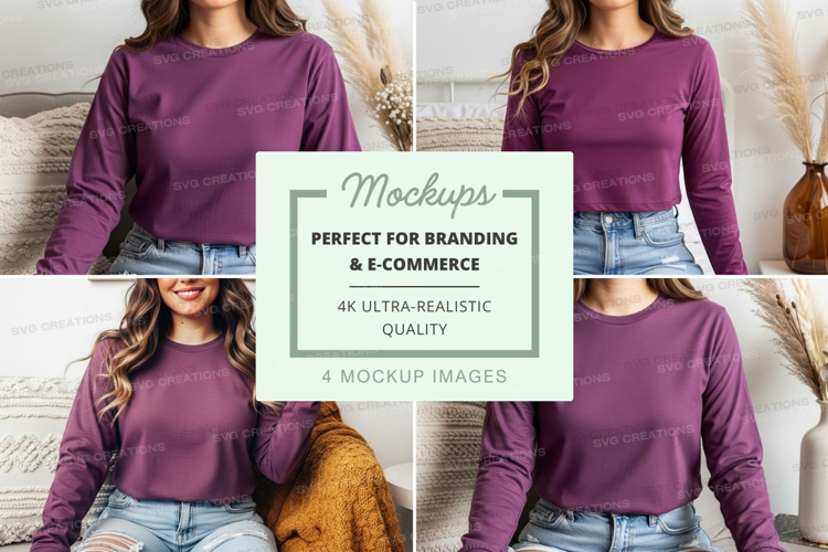 Purple long sleeve t-shirt mockup