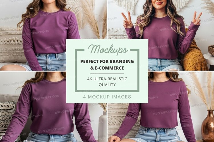 Purple long sleeve t-shirt mockup example image 1