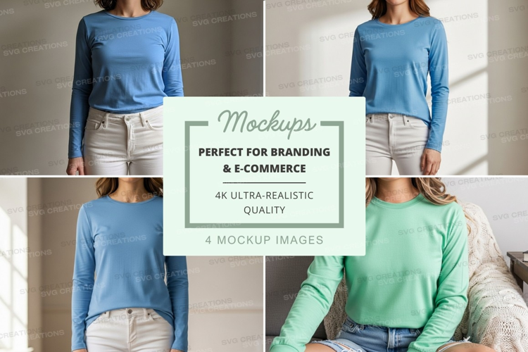Long sleeve t-shirt mockup with model
