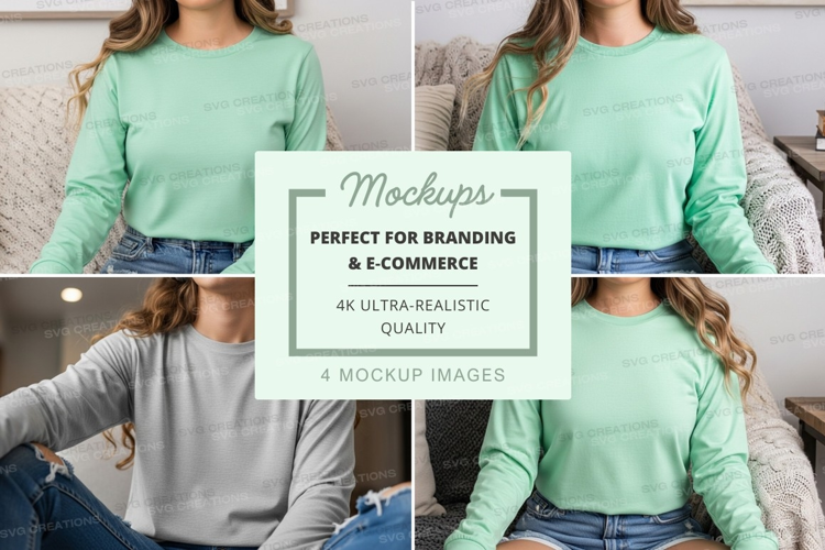Long sleeve t-shirt mockup in light green and gray