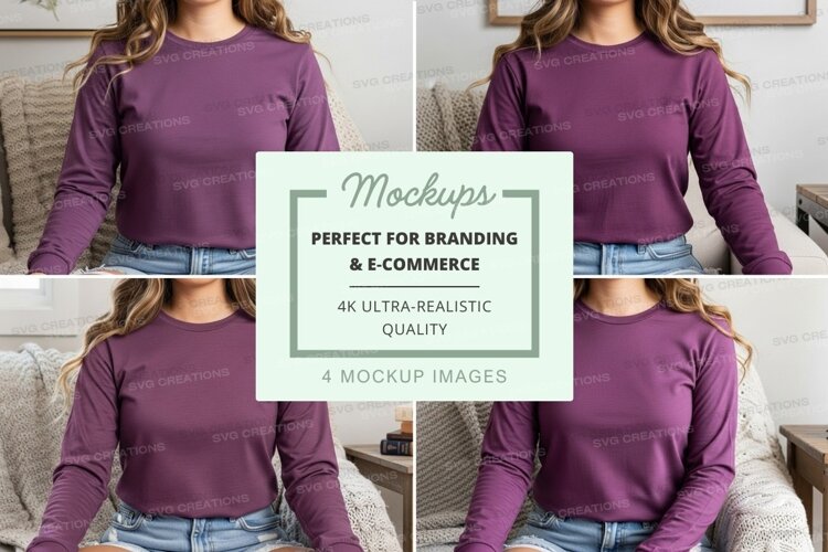 Purple long sleeve t-shirt mockup example image 1