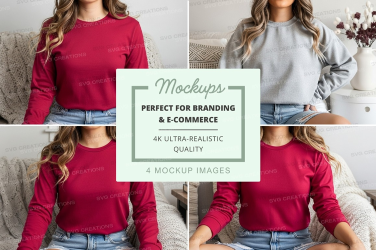 Long sleeve t-shirt mockup on model