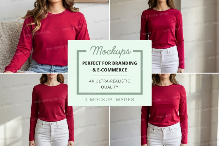 Long sleeve t-shirt mockup in red