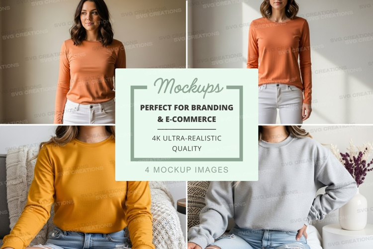 Long sleeve t-shirt mockup in multiple colors