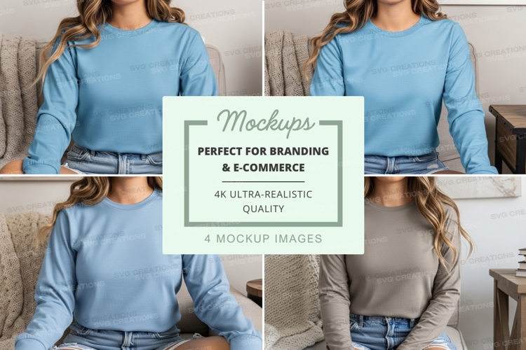 Long sleeve t-shirt mockup - light blue and gray