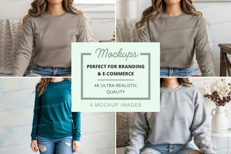 Long sleeve t-shirt mockup in gray and teal
