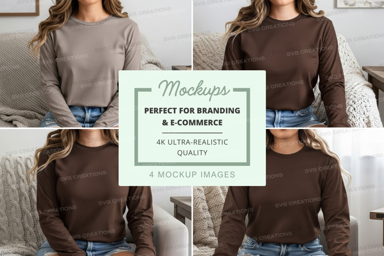 Long sleeve t-shirt mockup in brown and gray